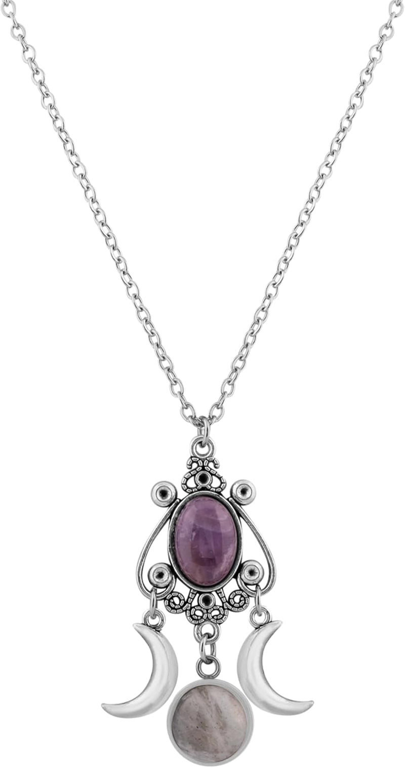 Gothic Crescent Moon Crystal Necklace, Gothic Vintage Boho Necklace, Goth Jewelry, Christmas Jewelry Gift for Women