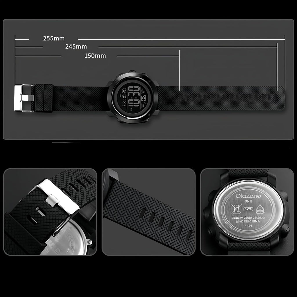 Digital Watch Sports Waterproof Military Back Light Small Watch for Men Black 1426