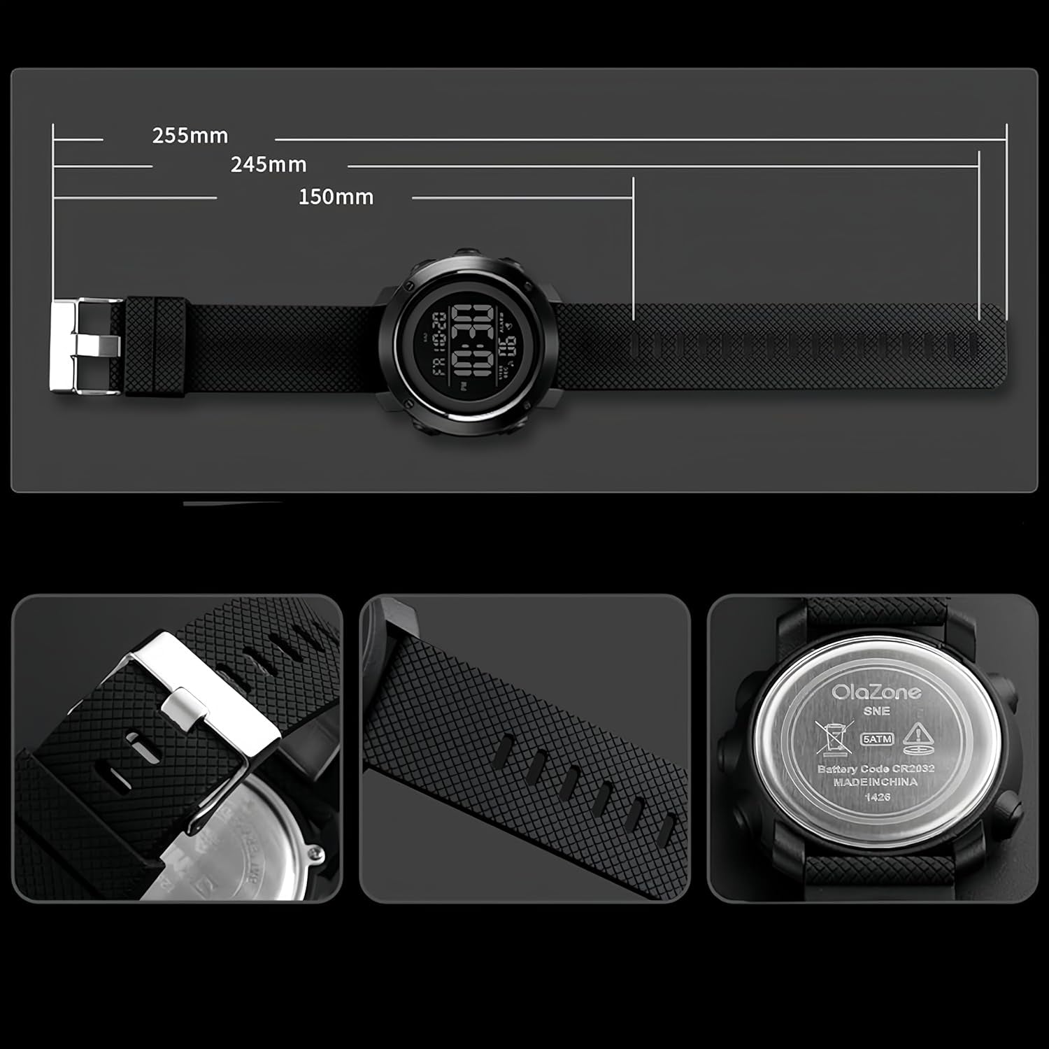 Digital Watch Sports Waterproof Military Back Light Small Watch for Men Black 1426