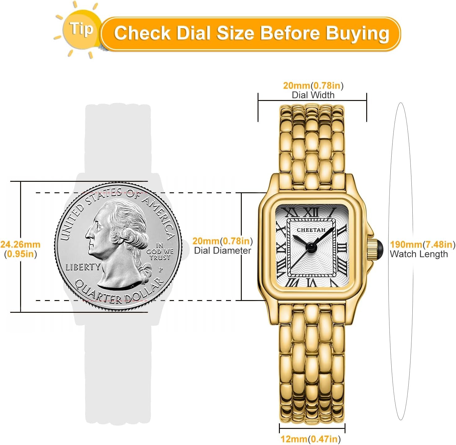 Gold Watches for Women with Small Vintage Bracelet, Rectangular Case Roman Dial