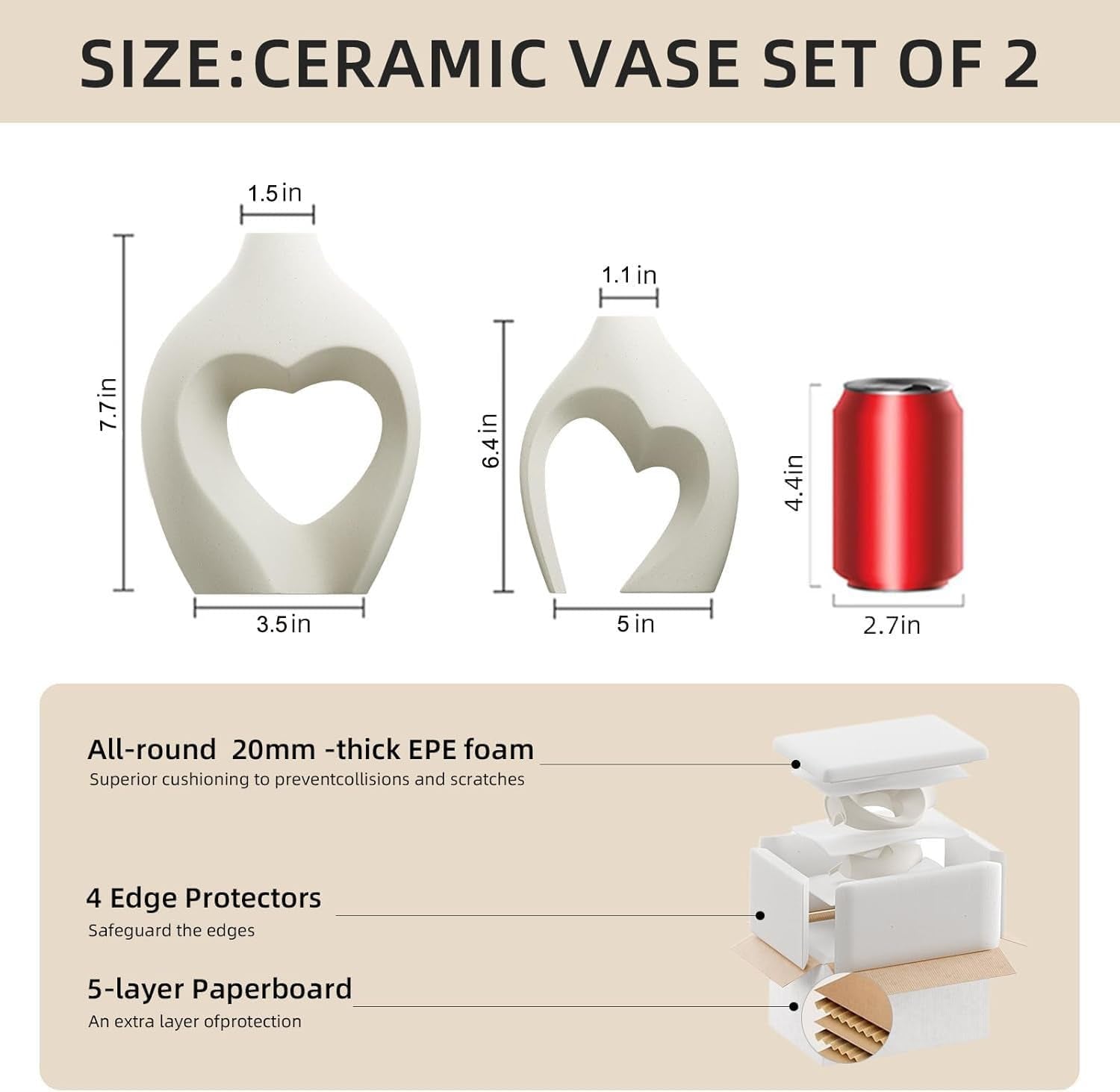 White Vases for Decor, Heart Shaped Ceramic Vase Set of 2, Nordic Heart Shaped Vases, Minimalist Decorative Vase for Table Centerpiece Wedding Dining Living Room Office House Decoration