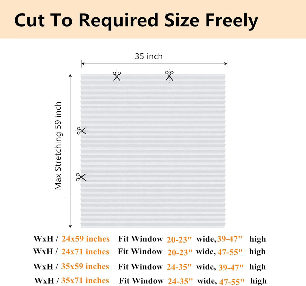 Cordless No-Drill Pleated Paper Window Blinds – Self-Adhesive Temporary