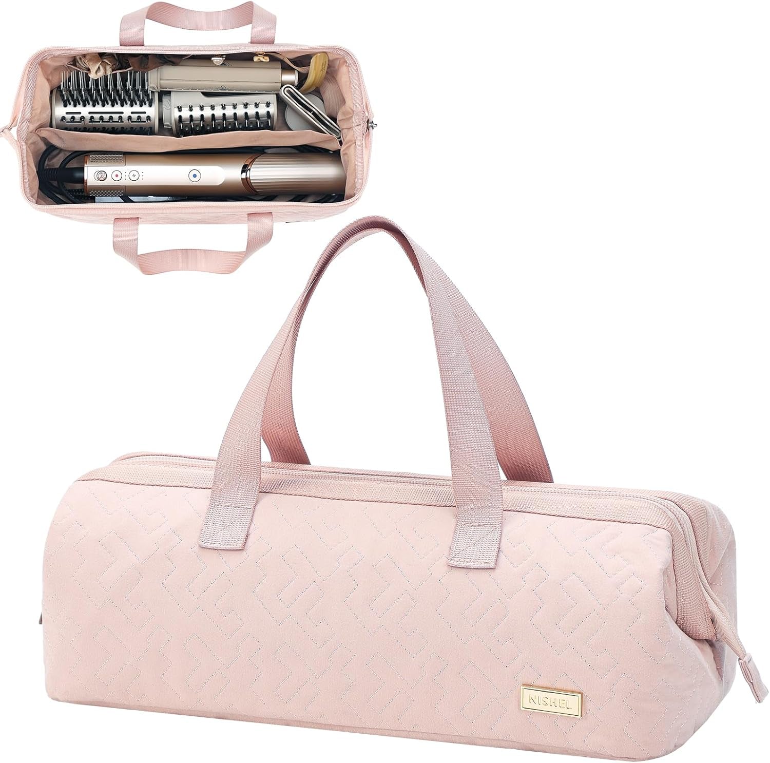Hair Tools Travel Carrying Bag, Portable Hair Air Wrap Dryer Case, Hair Dryer/Curling Iron/Airstraight Attachment Organizer, Pink