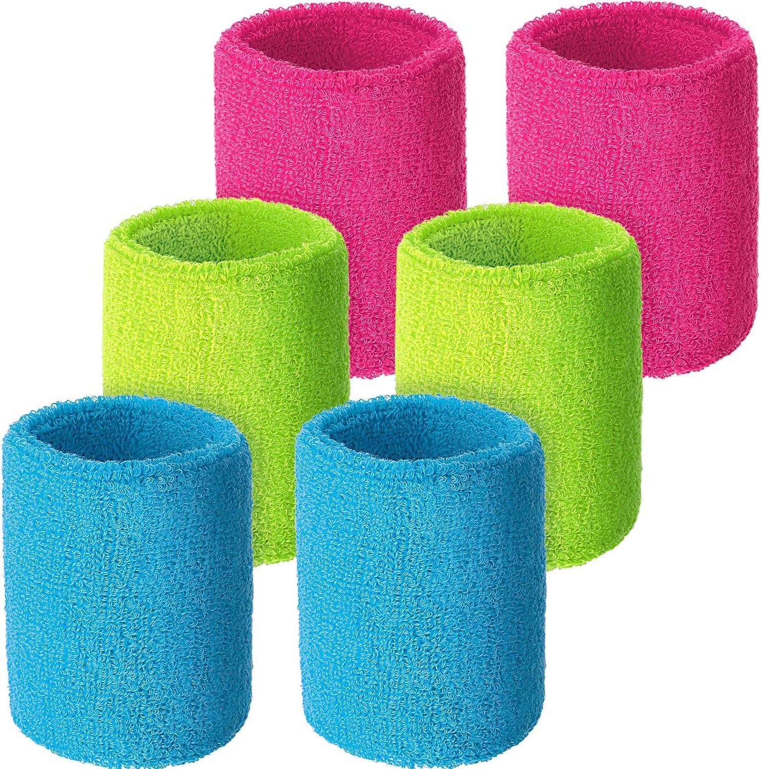 Wrist Sweatbands, Sports Sweatbands for Competition, Sweat Absorbent, for Basketball, Tennis, Football, Running and Work (Pack of 6)