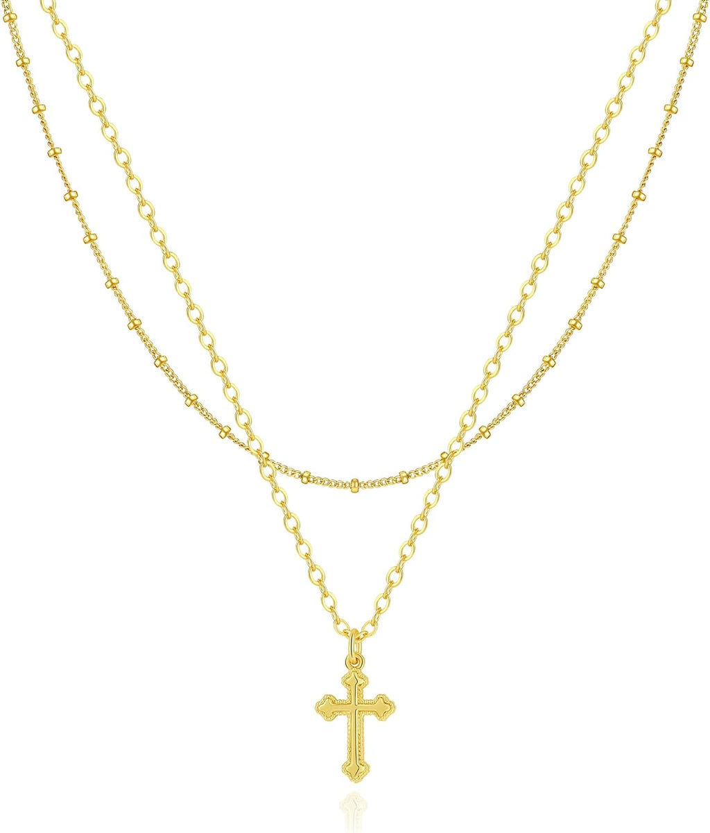 Cross Necklace for Women 14K Gold Silver Plated Dainty Small Cross Pendant Choker Simple Trendy Cute Cross Charm Chain Necklace Easter Basket Stuffers Baptism Religious Faith Jewelry Gift