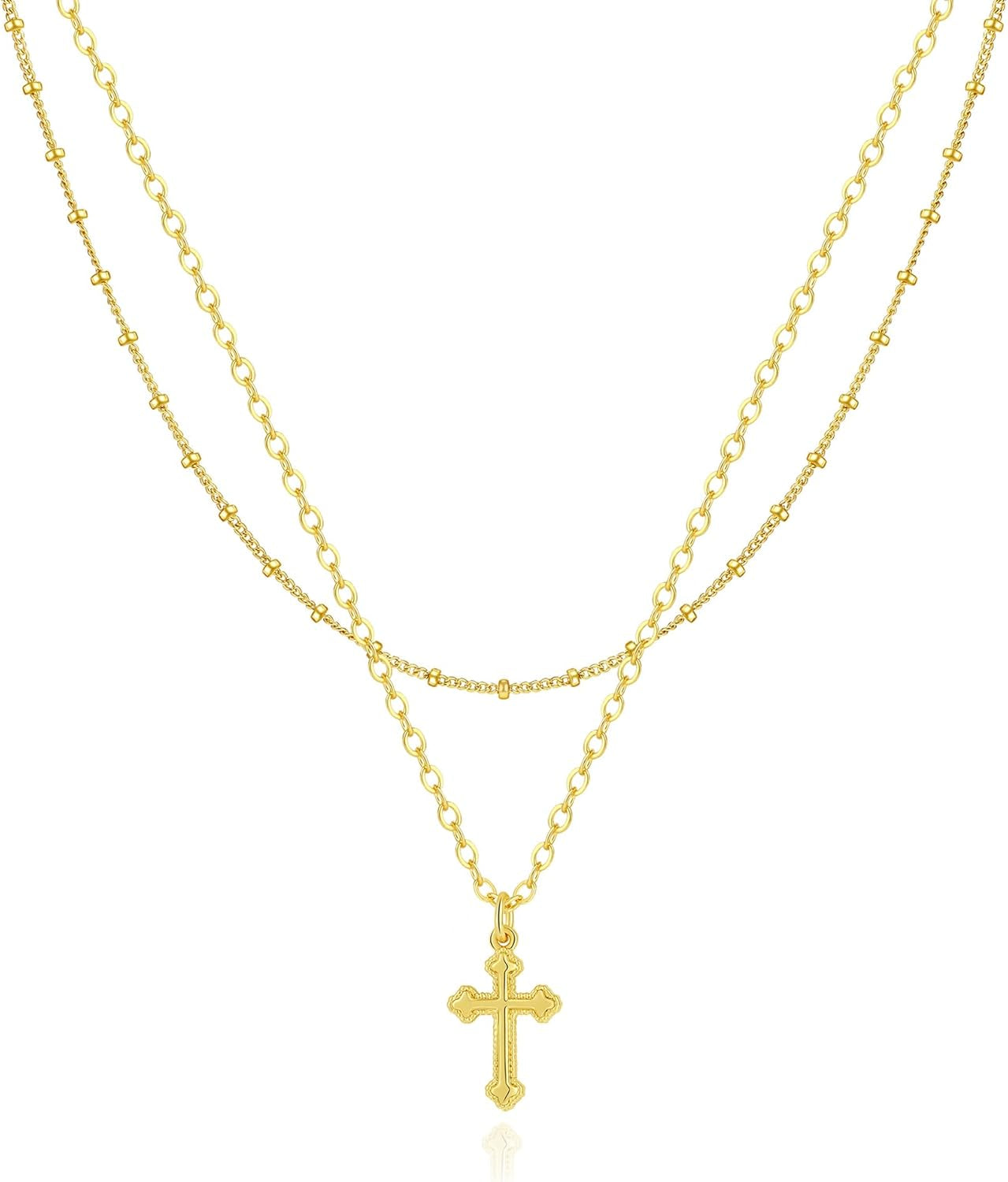 Cross Necklace for Women 14K Gold Silver Plated Dainty Small Cross Pendant Choker Simple Trendy Cute Cross Charm Chain Necklace Easter Basket Stuffers Baptism Religious Faith Jewelry Gift