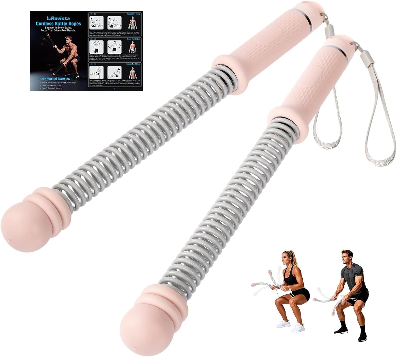 2 PCS Weighted Cordless Battle Ropes - Adjustable Resistance and Portable Ropeless Battle Ropes with Non Slip Handle - Low-Noise Exercise Rope for Instant Effective Workouts Anytime (Black)