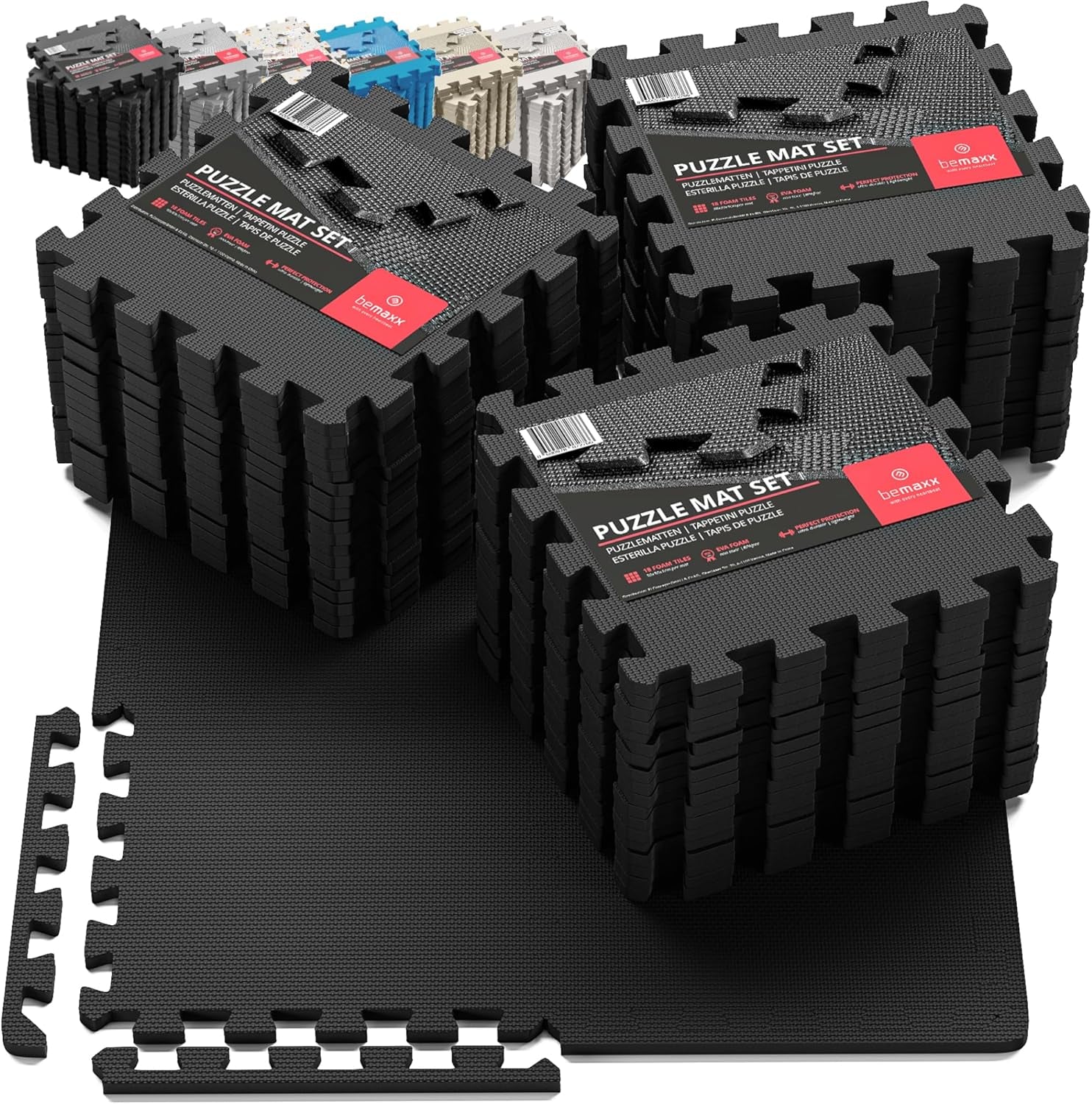 Gym Mats Set - 18 Pcs EVA Interlocking Foam Floor Tiles (12.6"X12.6"X0.4") 18Sqft Protective Gym Flooring Sports Home Workout Exercise Mats Puzzle Garage Fitness Play-Room Pool Treadmill Bike
