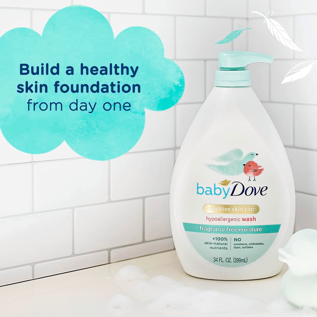 Sensitive Skin Care Baby Wash Fragrance Free Moisture for Baby Bath Time Fragrance Free and Hypoallergenic, Washes Away Bacteria 34 Oz (Pack of 1)