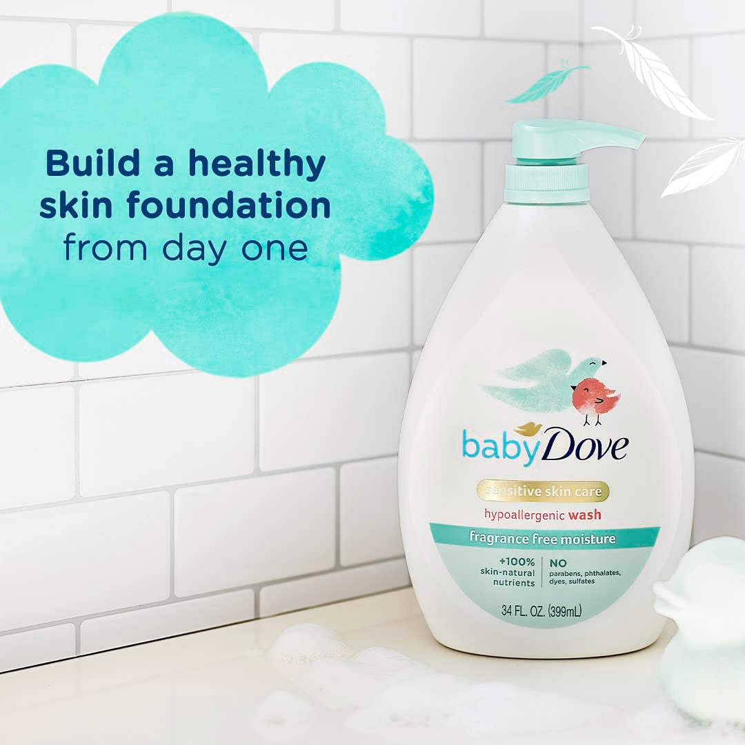 Sensitive Skin Care Baby Wash Fragrance Free Moisture for Baby Bath Time Fragrance Free and Hypoallergenic, Washes Away Bacteria 34 Oz (Pack of 1)