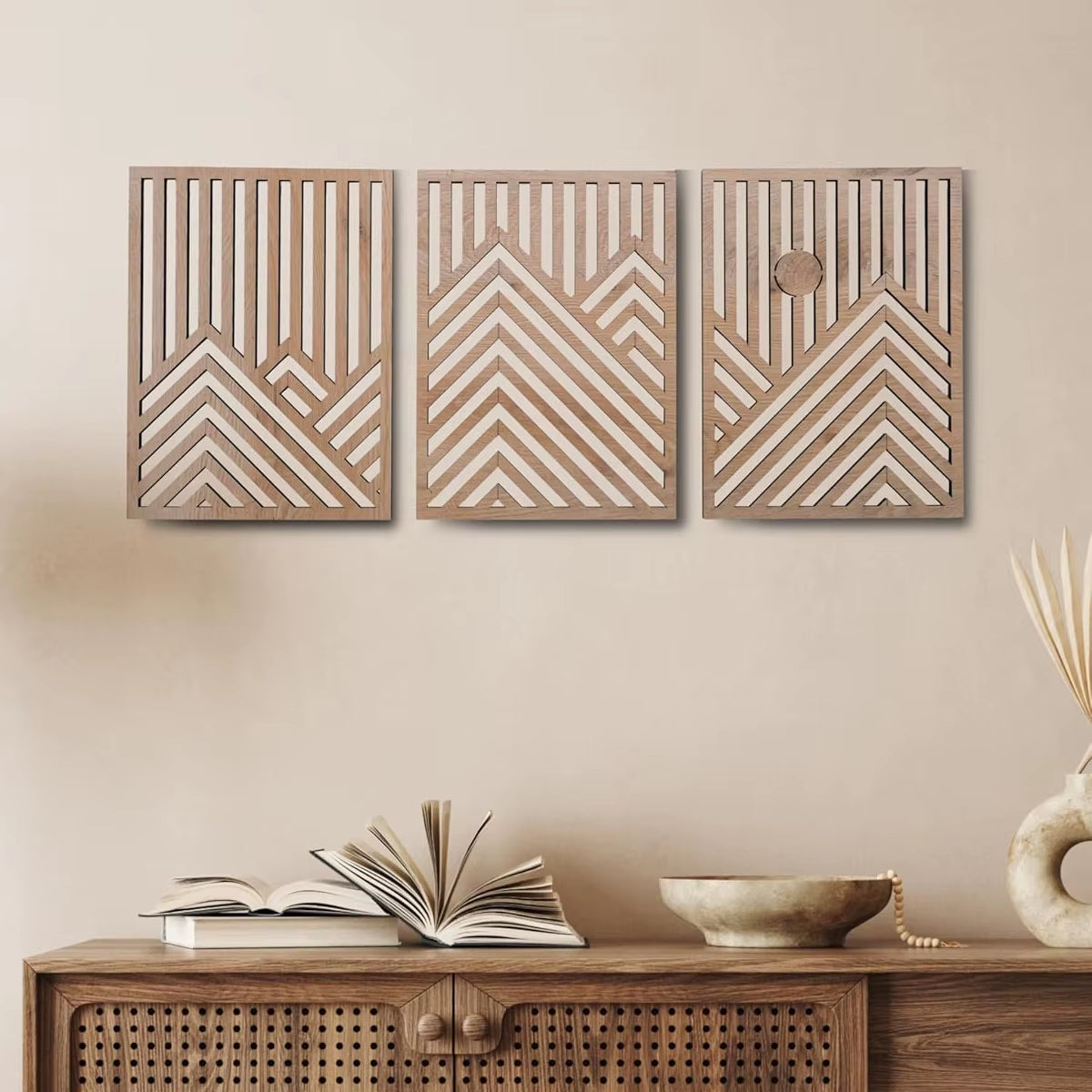3PCS Retro Wood Art Decor Modern Wood Art Wall Decor,Indoor Wall Hanging Decorations for Living Room, Bedroom, Office