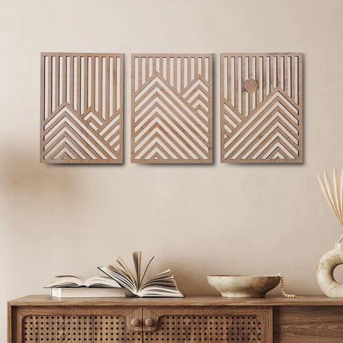 3PCS Retro Wood Art Decor Modern Wood Art Wall Decor,Indoor Wall Hanging Decorations for Living Room, Bedroom, Office