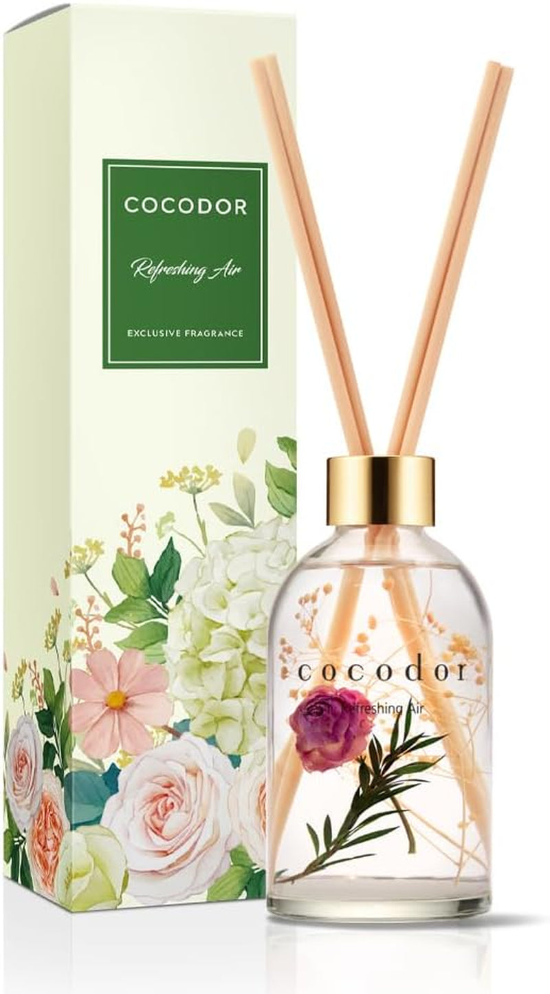 COCODOR Flower Reed Diffuser Set / 6.7Oz / White Jasmine/Scent Diffuser with Sticks Home Fragrance Reed Diffuser for Bathroom Shelf Decor