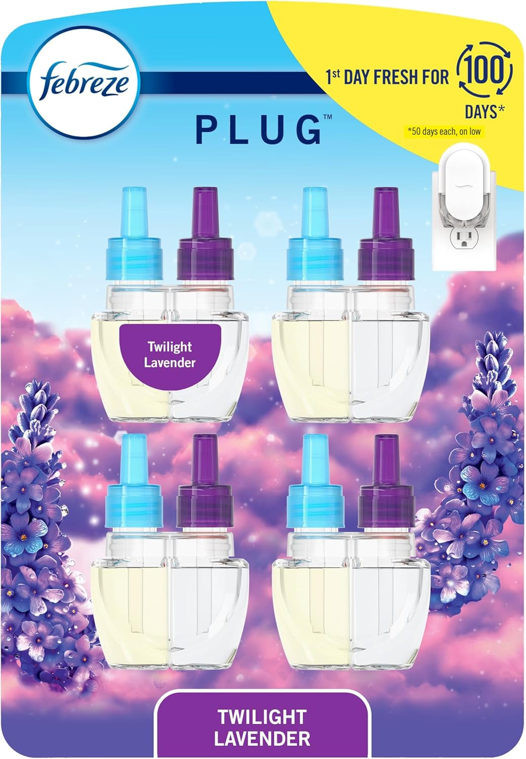 Plug in Air Freshener, Odor-Fighting Scented Oil Refill for Home, Bathroom, & Kitchen, Long Lasting, Refresh & Energize and Soothe & Restore Scents, 0.87Oz Refills, 4Ct (2 of Each)