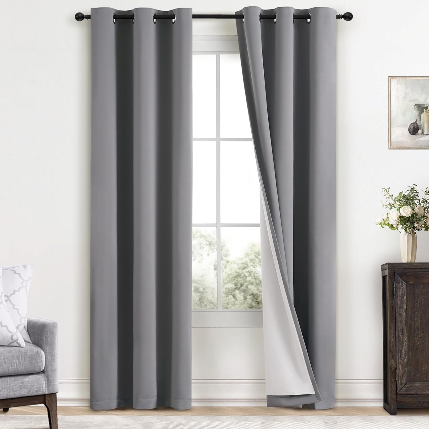 Room Darkening Gray Blackout Curtains 84 Inch Long Light Blocking Thermal Insulated Window Treatment Grommet Drapes for Bedroom Living Room, 52W X 84L, Grey Curtains, 2 Panels