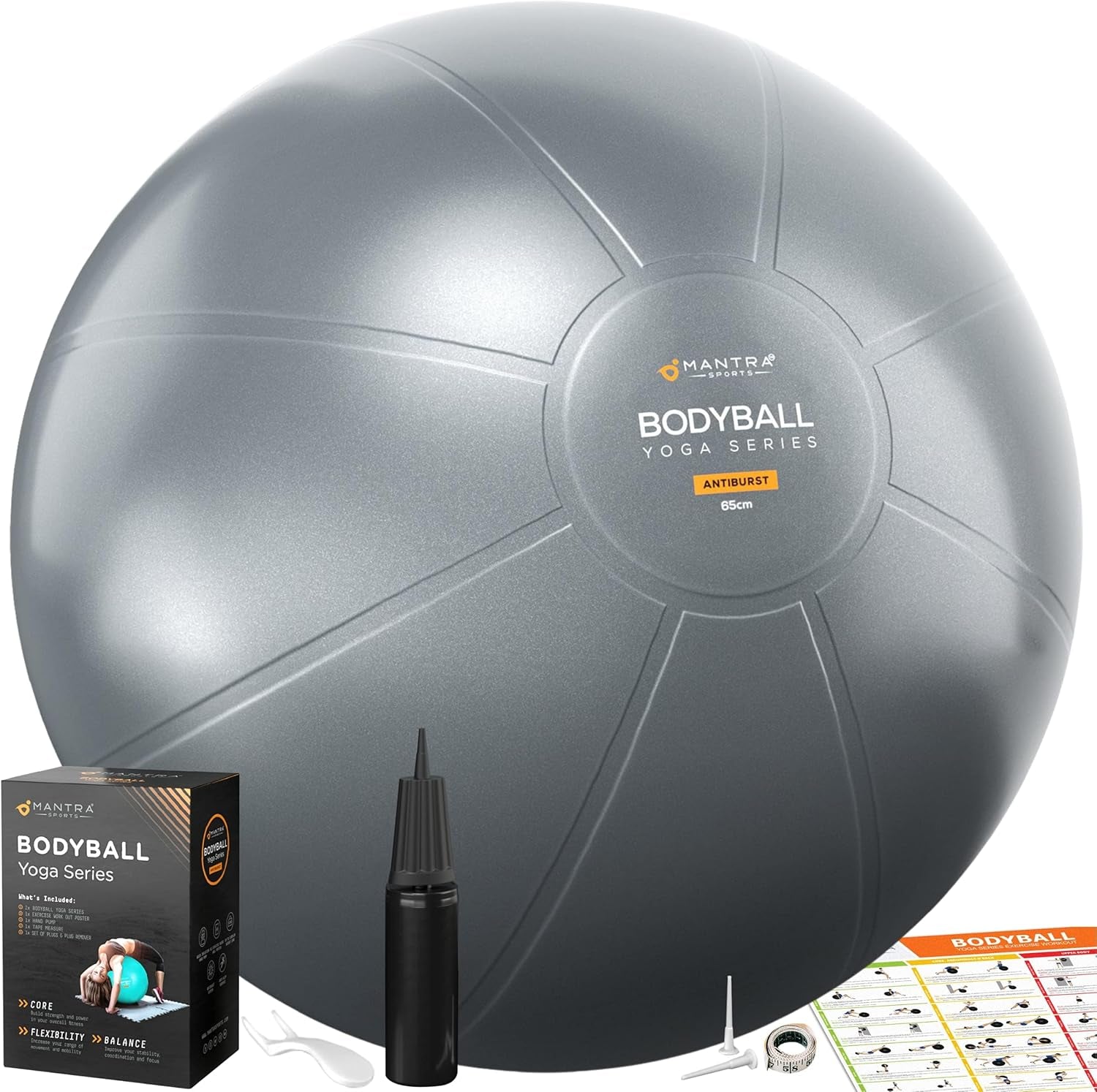 Exercise Ball – Yoga Ball for Pilates & Fitness - Birthing for Pregnancy, Stability, Core, Balance, Therapy for Physical Rehab, Workout for Home Gym & Office Chair, Fast Pump Included