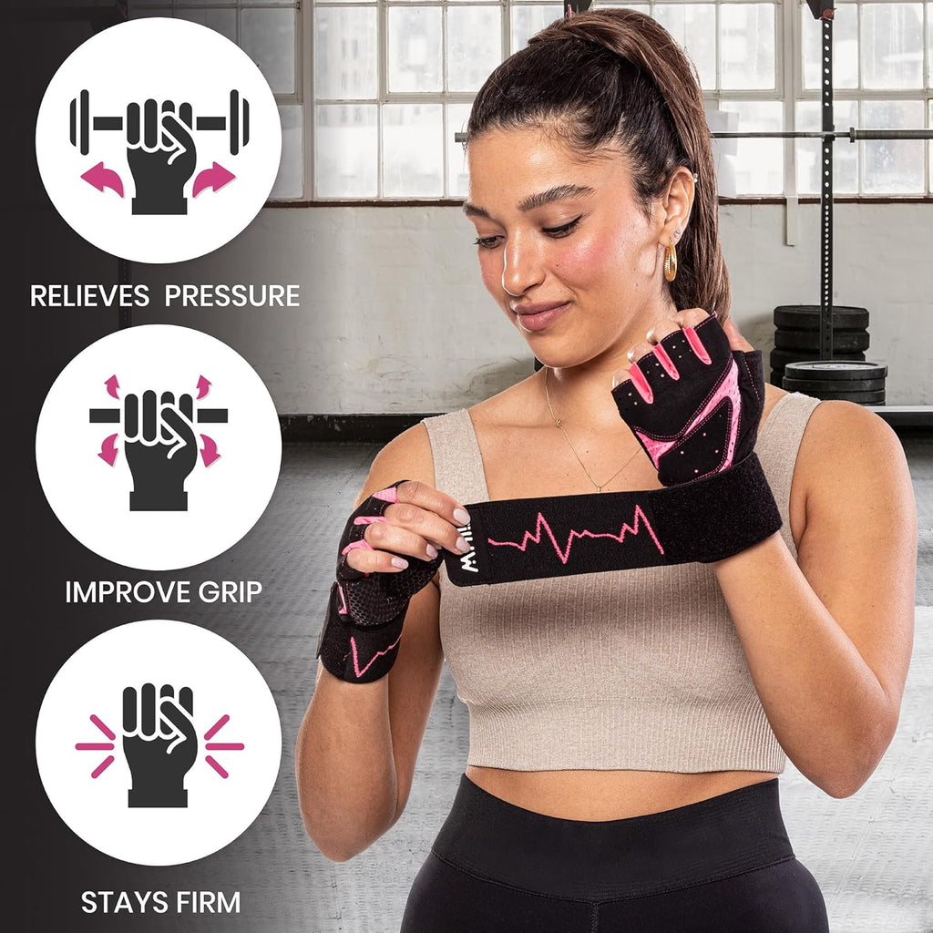 Workout Gloves for Women – Breathable Gym Gloves for Women with Palm Protection and Enhanced Grip – Padded Weight Lifting Glove for Womens with Wrist Wraps Support Weightlifting Exercise Cycling
