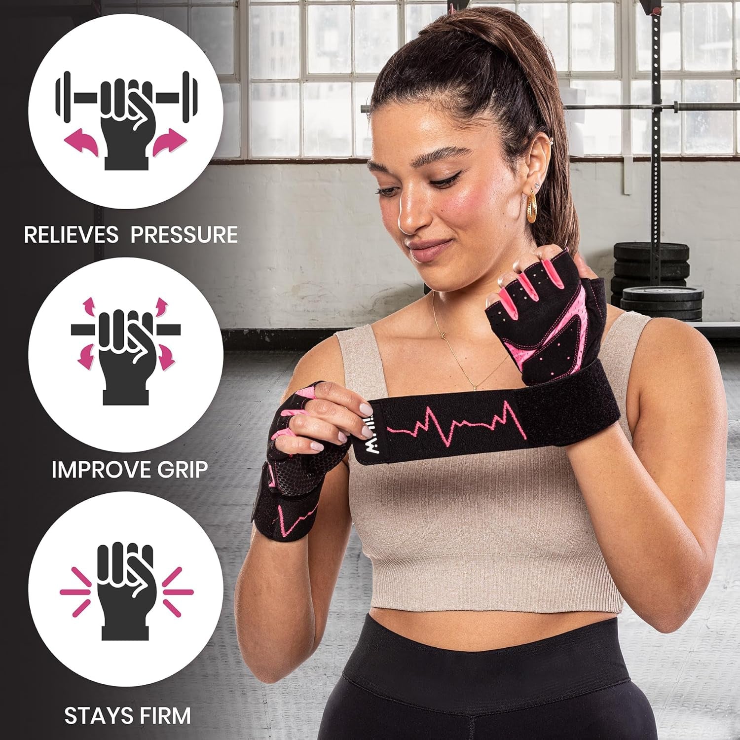 Workout Gloves for Women – Breathable Gym Gloves for Women with Palm Protection and Enhanced Grip – Padded Weight Lifting Glove for Womens with Wrist Wraps Support Weightlifting Exercise Cycling