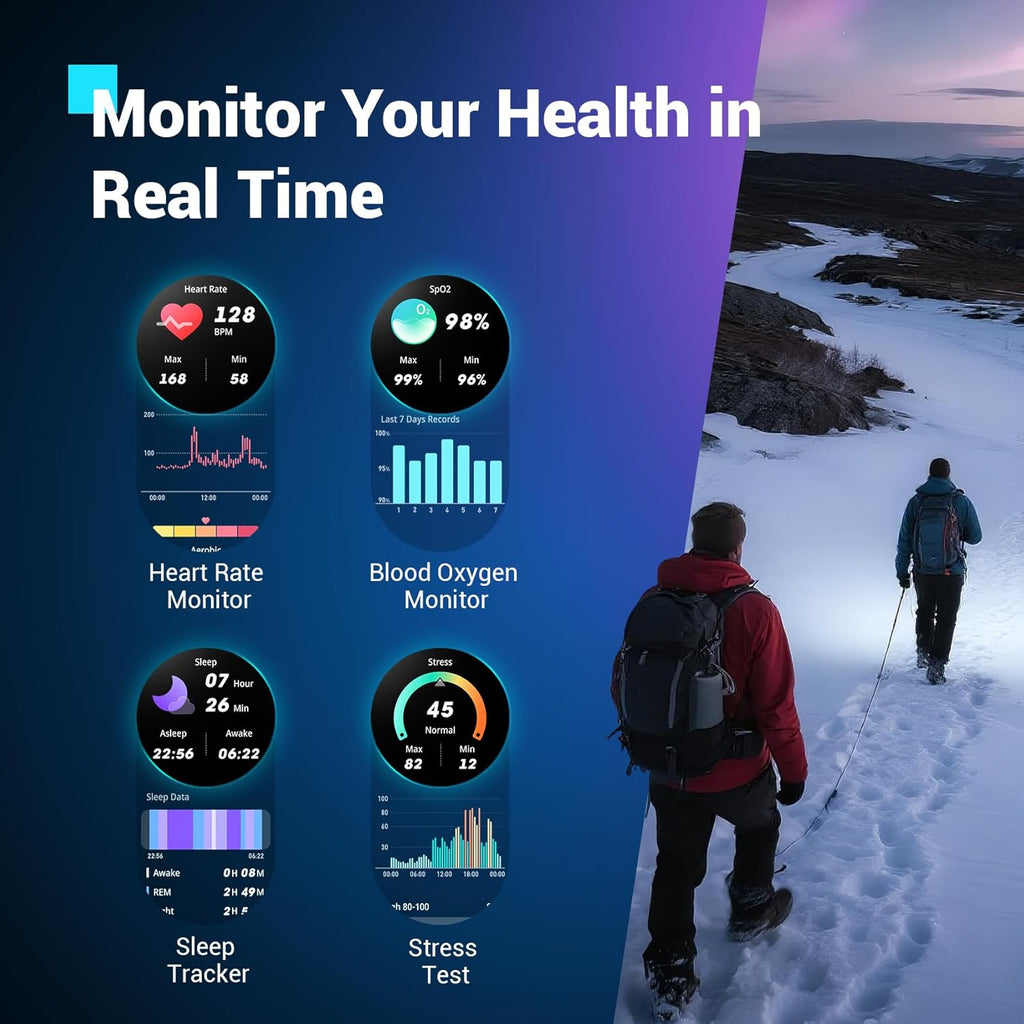 Military Smart Watch for Men(Answer/Make Calls),Outdoor Smartwatch with 100 Days Battery/Flashlight/Compass/Heart Rate/Spo2/Sleep Monitor/2 Straps, Rugged Fitness Watch for Iphone/Android Phones