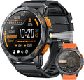 Military Smart Watches Built-In GPS, 170+ Sport Modes for Men with Flashlight, Smartwatch for Android Phones and Iphone, 1.43" AMOLED Screen Bluetooth Call Compass Altimeter (Black & Orange (2 Bands))