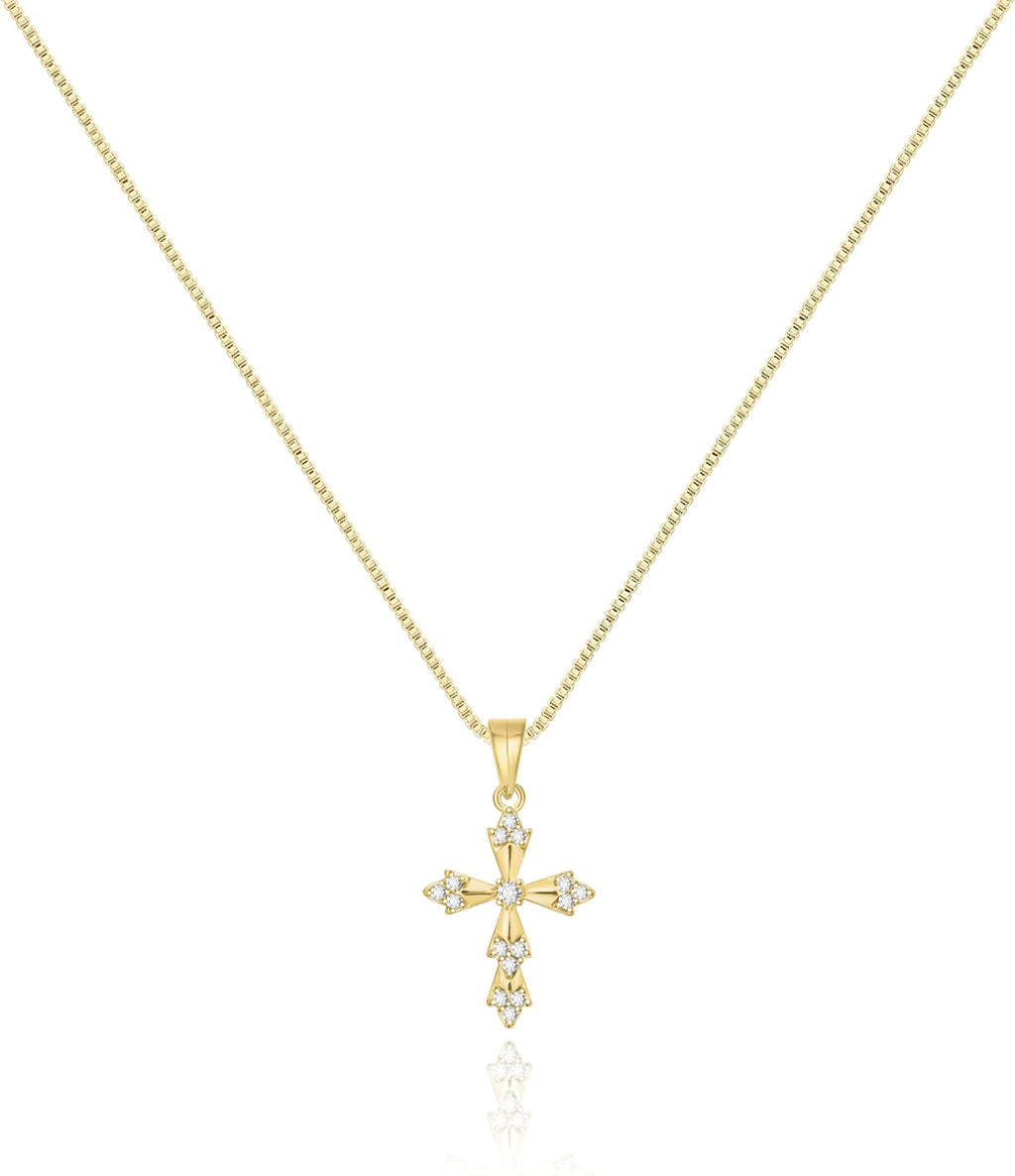 Cross Necklace for Women,Double Cross Necklace 14K Gold Plated Cross Pendant Necklace Dainty Gold Cross Necklaces for Women Trendy Small Cross Charm Necklace Simple Cute Choker Necklaces Gold Jewery