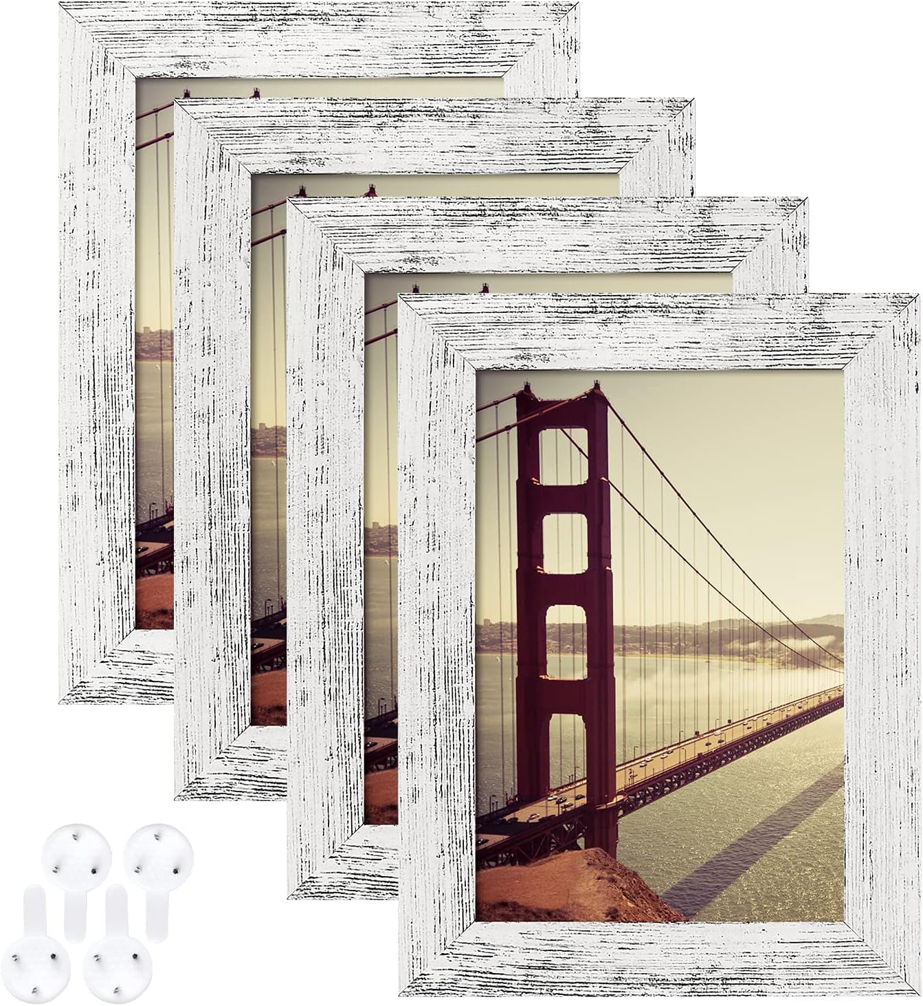 4X6 Picture Frame Distressed Farmhouse Wood Pattern Set of 4,Display 3.5X5 with Mat or 4X6 without Mat,Multicolour