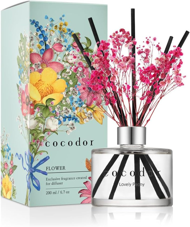 COCODOR Flower Reed Diffuser Set / 6.7Oz / White Jasmine/Scent Diffuser with Sticks Home Fragrance Reed Diffuser for Bathroom Shelf Decor