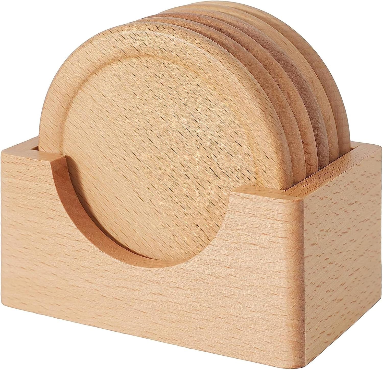 Classic Walnut Dark Coaster Set of 6 Pieces. Including the Holder Pure Natural Wood and Texture. Wonderful Decor for Dining Tables and Office Tables