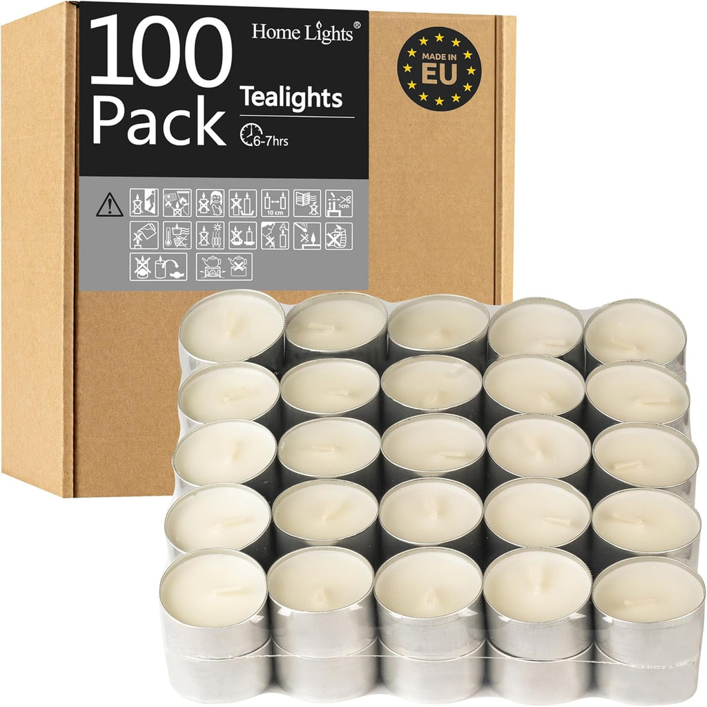 Homelights Unscented White Tealight Candles -100 Pack, 6 to 7 Hour Burn Time Smokeless, Mini Votive Paraffin Candles with Cotton Wicks for Shabbat, Weddings, Christmas, Home Decor