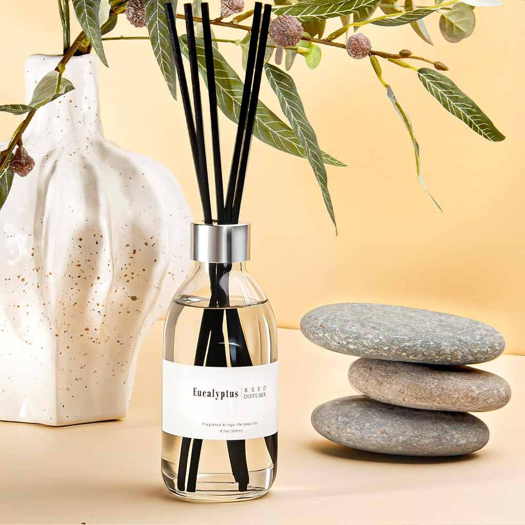 Reed Diffuser Set, 6.7 Oz Eucalyptus Scented Diffuser with Sticks, Home Fragrance Reed Diffuser for Bathroom Shelf Decor