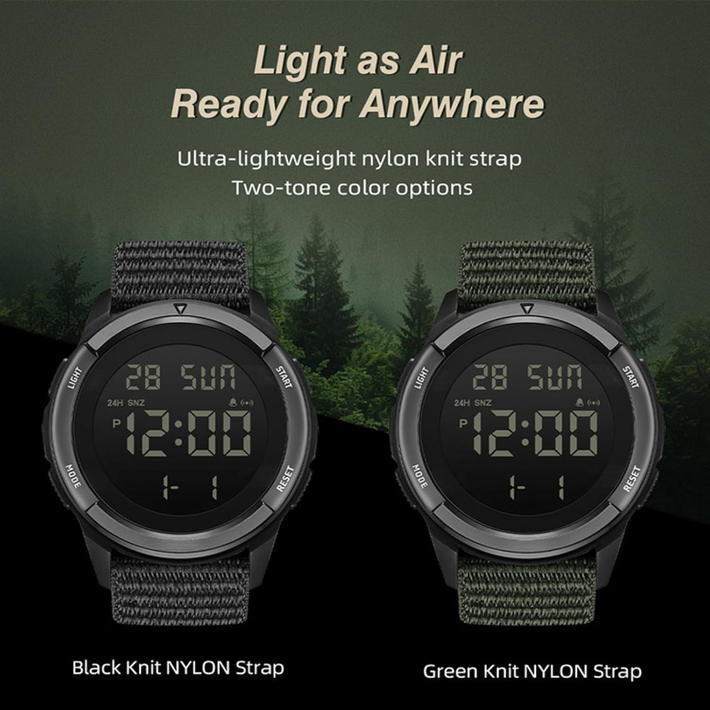 Digital Watch Military Watches for Men Black Tactical Sports Waterproof Men'S Women'S Wrist Watch with LED Backlight Nylon Band Stopwatch,Green