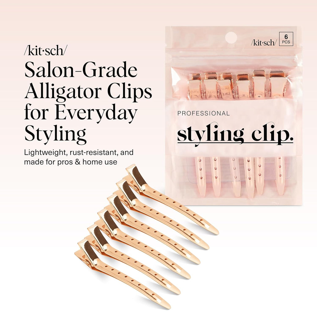 Professional Alligator Clips for Hair Styling – 3.5" Aluminum Hair Sectioning Clips for Salon & Makeup Application | Ideal Gifts for Women – Rose Gold, 6 Pcs