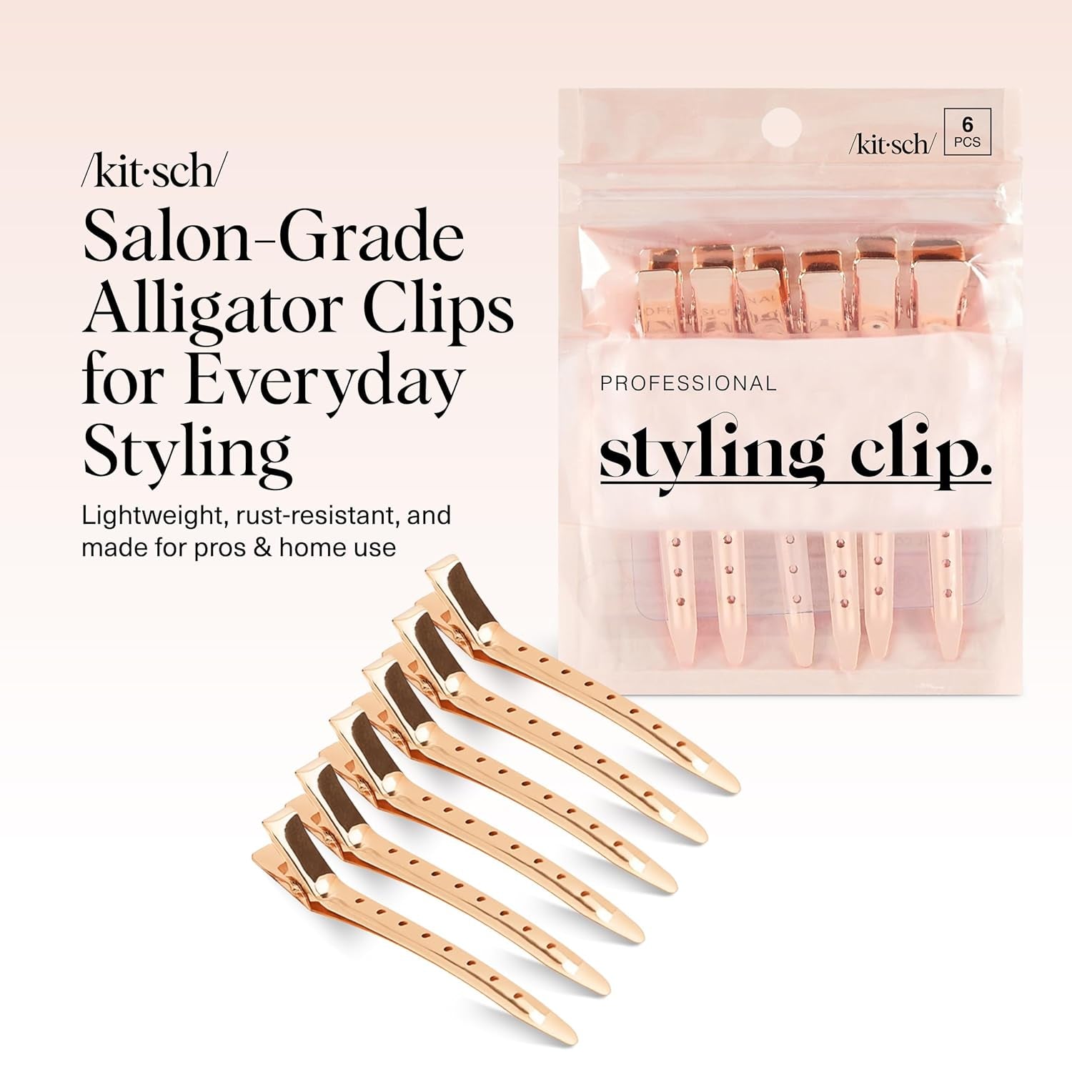 Professional Alligator Clips for Hair Styling – 3.5" Aluminum Hair Sectioning Clips for Salon & Makeup Application | Ideal Gifts for Women – Rose Gold, 6 Pcs