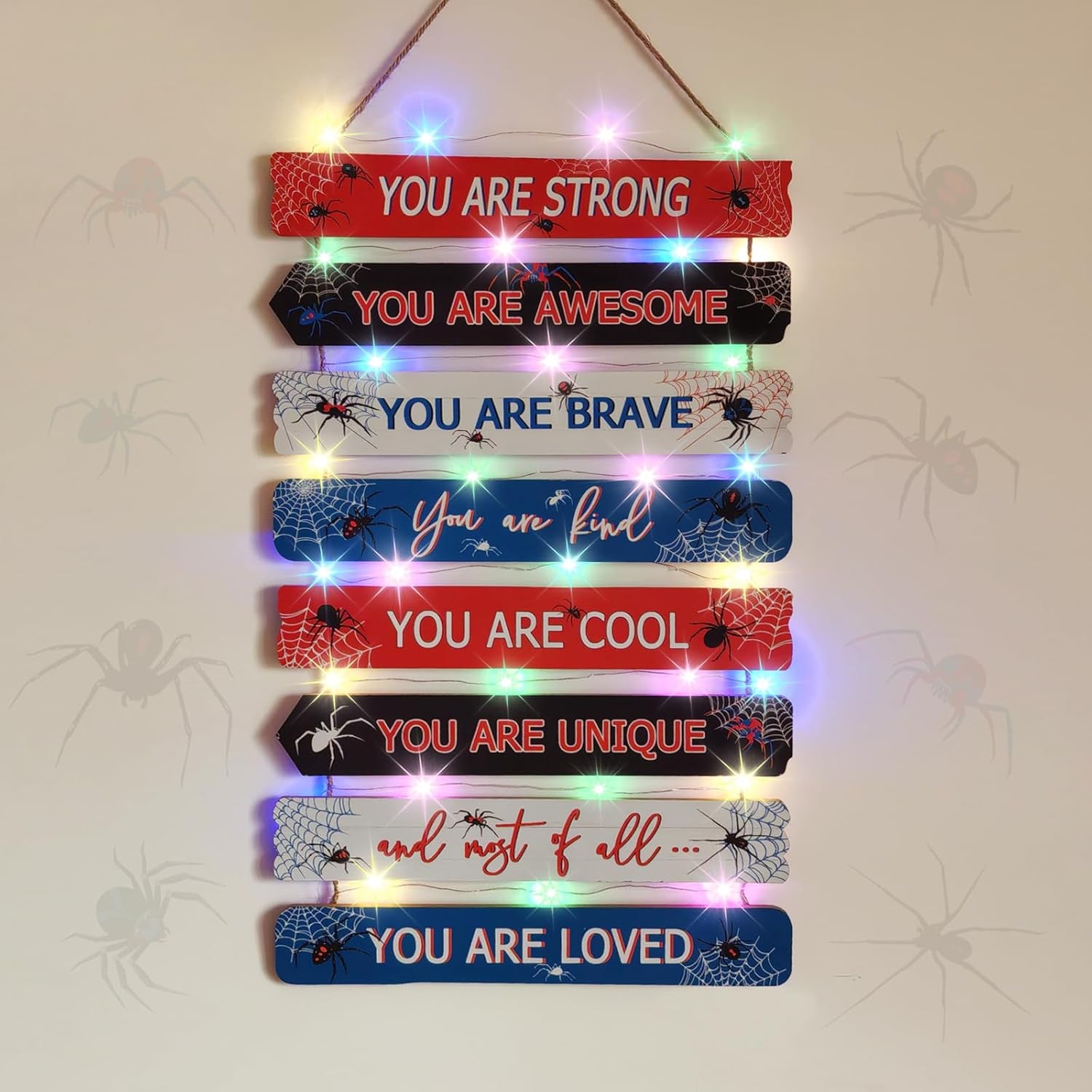 Spider Room Decor with LED Lights Bedroom Boys Room Wall Decor Children Inspirational Motivational Wall Art Wooden Wall Decor Little Boy Kids Room Interior Decor Toddler Room Sign