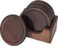 Classic Walnut Dark Coaster Set of 6 Pieces. Including the Holder Pure Natural Wood and Texture. Wonderful Decor for Dining Tables and Office Tables