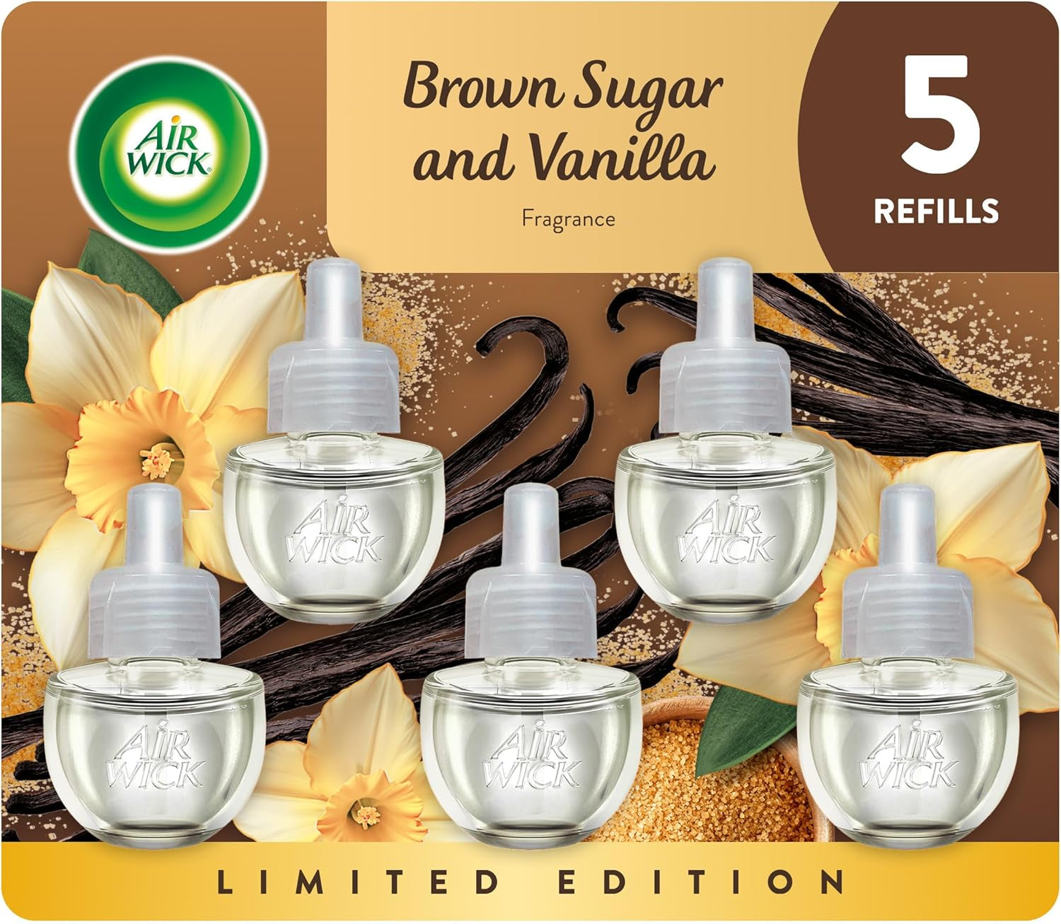 Plug in Scented Oil Refill, 5 Ct, Brown Sugar and Vanilla, Air Freshener, Essential Oils, Fall Scent, Fall Decor