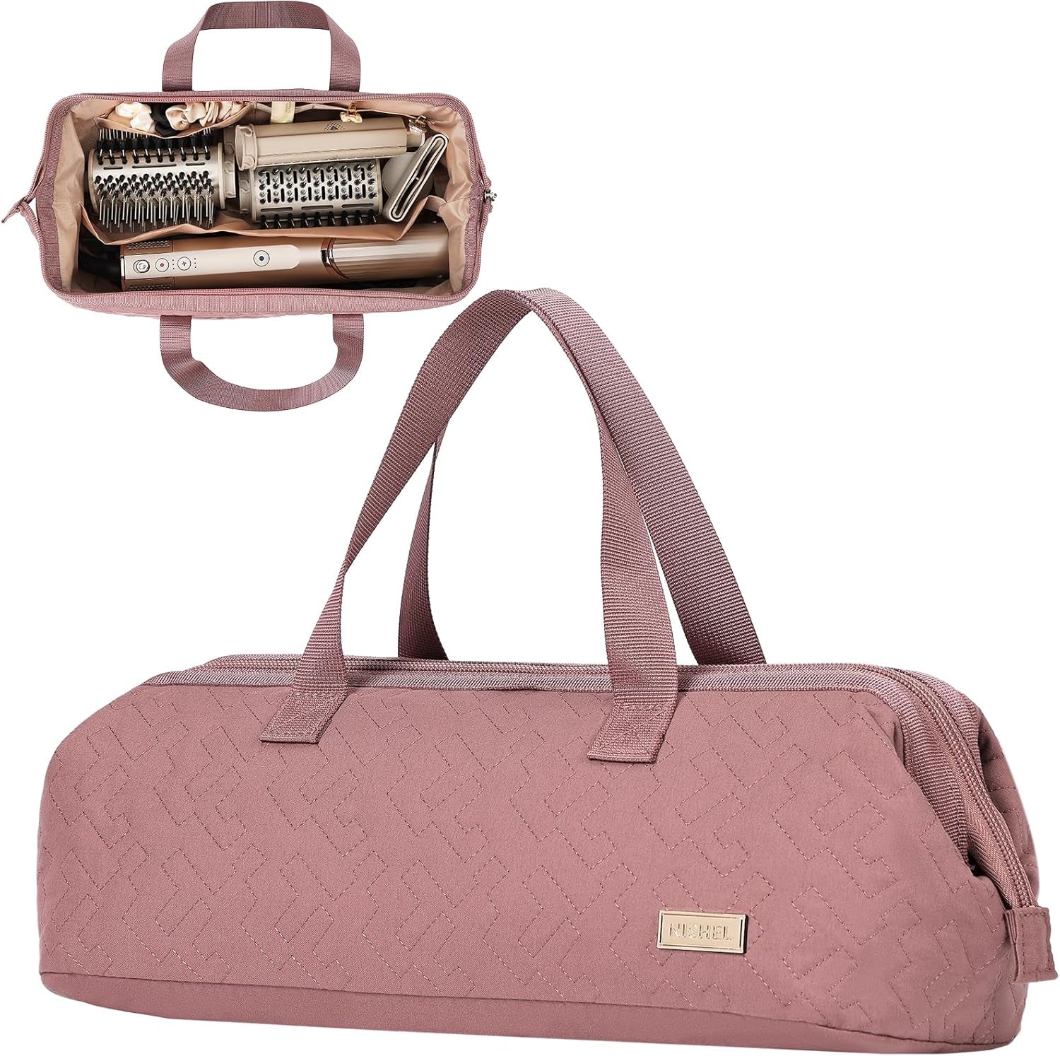 Hair Tools Travel Carrying Bag, Portable Hair Air Wrap Dryer Case, Hair Dryer/Curling Iron/Airstraight Attachment Organizer, Pink