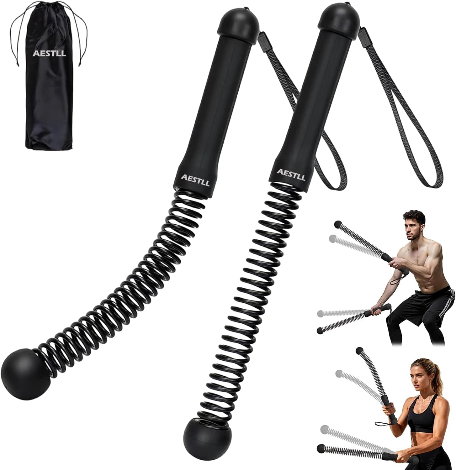 Ropeless Battle Ropes Weighted — 2 Pack Portable Cordless Battle Ropes for HIIT & Cardio Full-Body Workout Tool with Non-Slip Spiral Handles, Travel-Friendly Home Gym Equipment for Women & Men