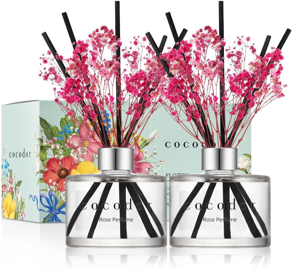 COCODOR Flower Reed Diffuser Set / 6.7Oz / White Jasmine/Scent Diffuser with Sticks Home Fragrance Reed Diffuser for Bathroom Shelf Decor
