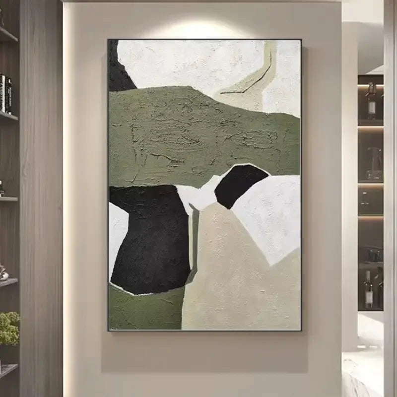 Large Abstract Oil Painting Canvas Hand-Painted Green White Gray Texture Modern Home Decor for Living Room Bedroom Home Decor