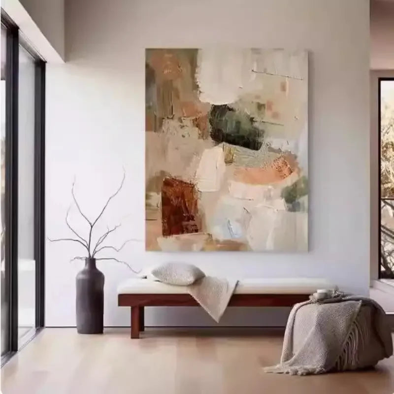 Large Abstract Oil Painting Canvas Hand-Painted Green White Gray Texture Modern Home Decor for Living Room Bedroom Home Decor