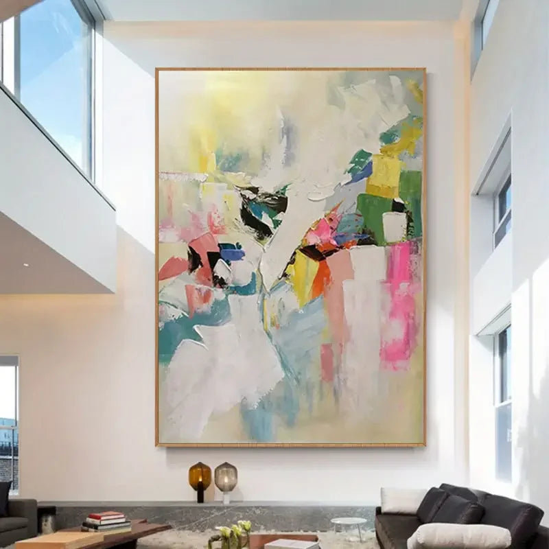 Large Abstract Oil Painting Canvas Hand-Painted Green White Gray Texture Modern Home Decor for Living Room Bedroom Home Decor