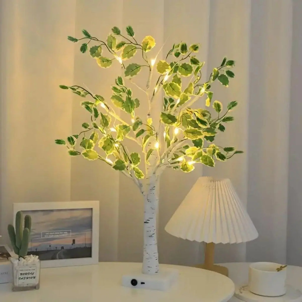 24 LED Green Leaf Artificial Birch Light, Battery Operated Decorative Light for Christmas and Holiday Decoration