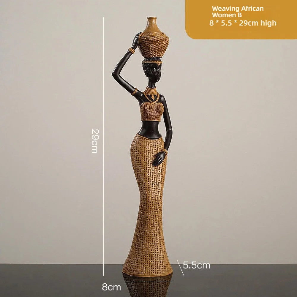 African Tribal Woman Sculpture - Hand Carved Resin Ancestor Statue, Ethno Chic Bookshelf Decor for Cultural Heritage Display