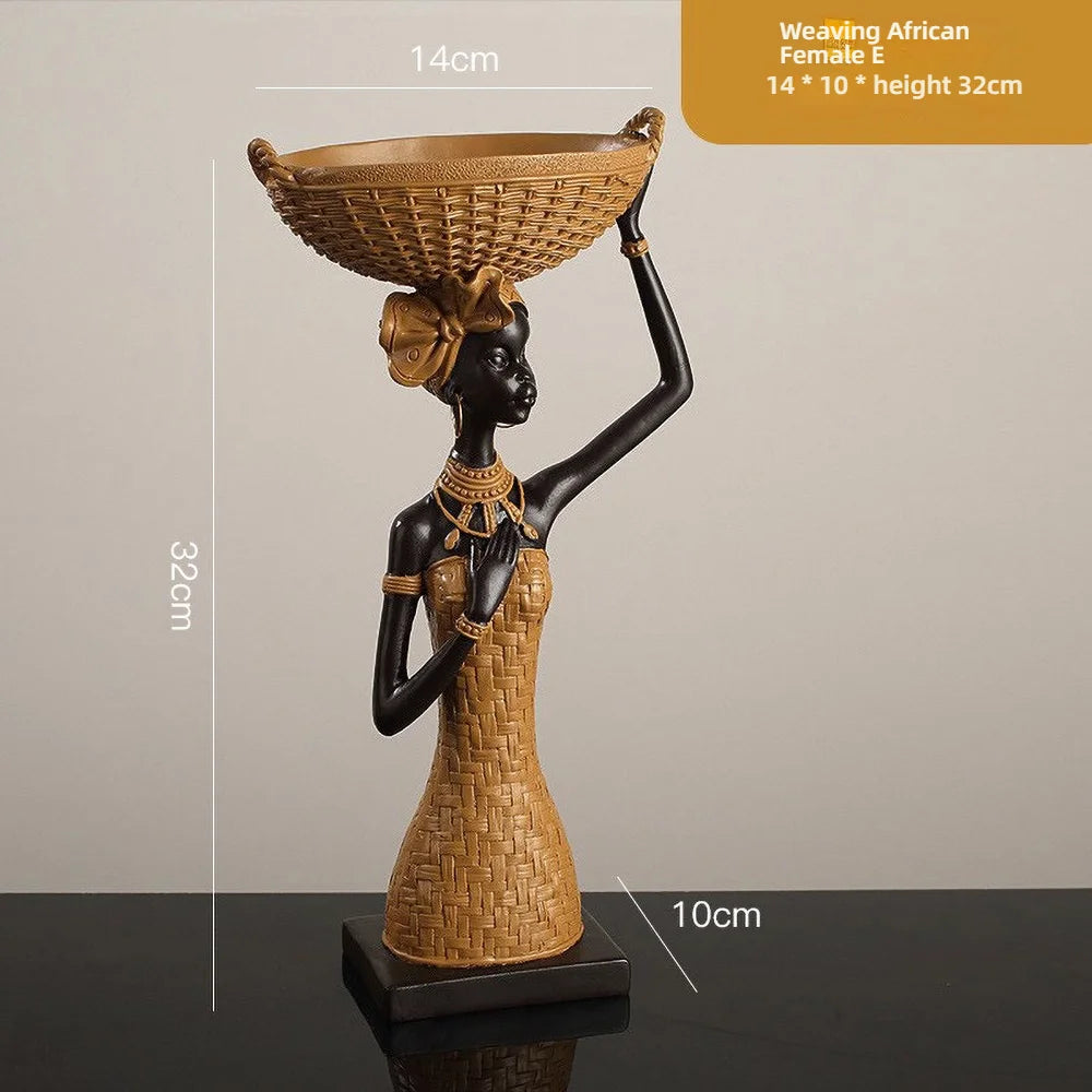 African Tribal Woman Sculpture - Hand Carved Resin Ancestor Statue, Ethno Chic Bookshelf Decor for Cultural Heritage Display
