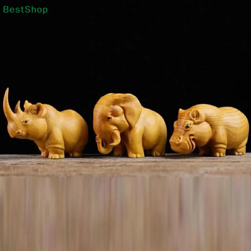 💖Wooden Carved African Trio:Rhinoceros,Hippopotamus,And Elephant Figurines,Creative Car and Home Decor Crafts