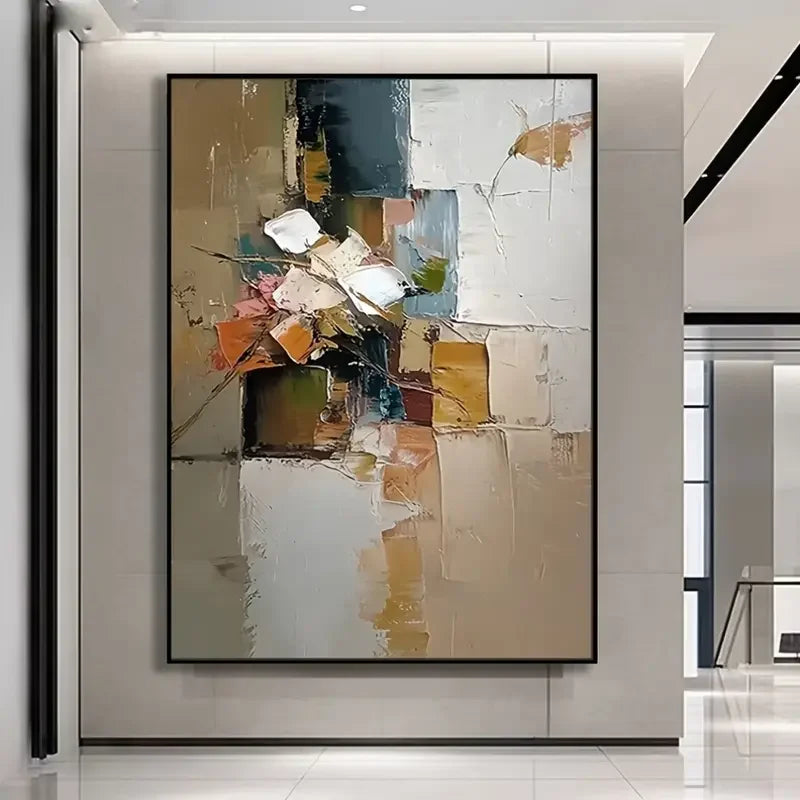 Large Abstract Oil Painting Canvas Hand-Painted Green White Gray Texture Modern Home Decor for Living Room Bedroom Home Decor