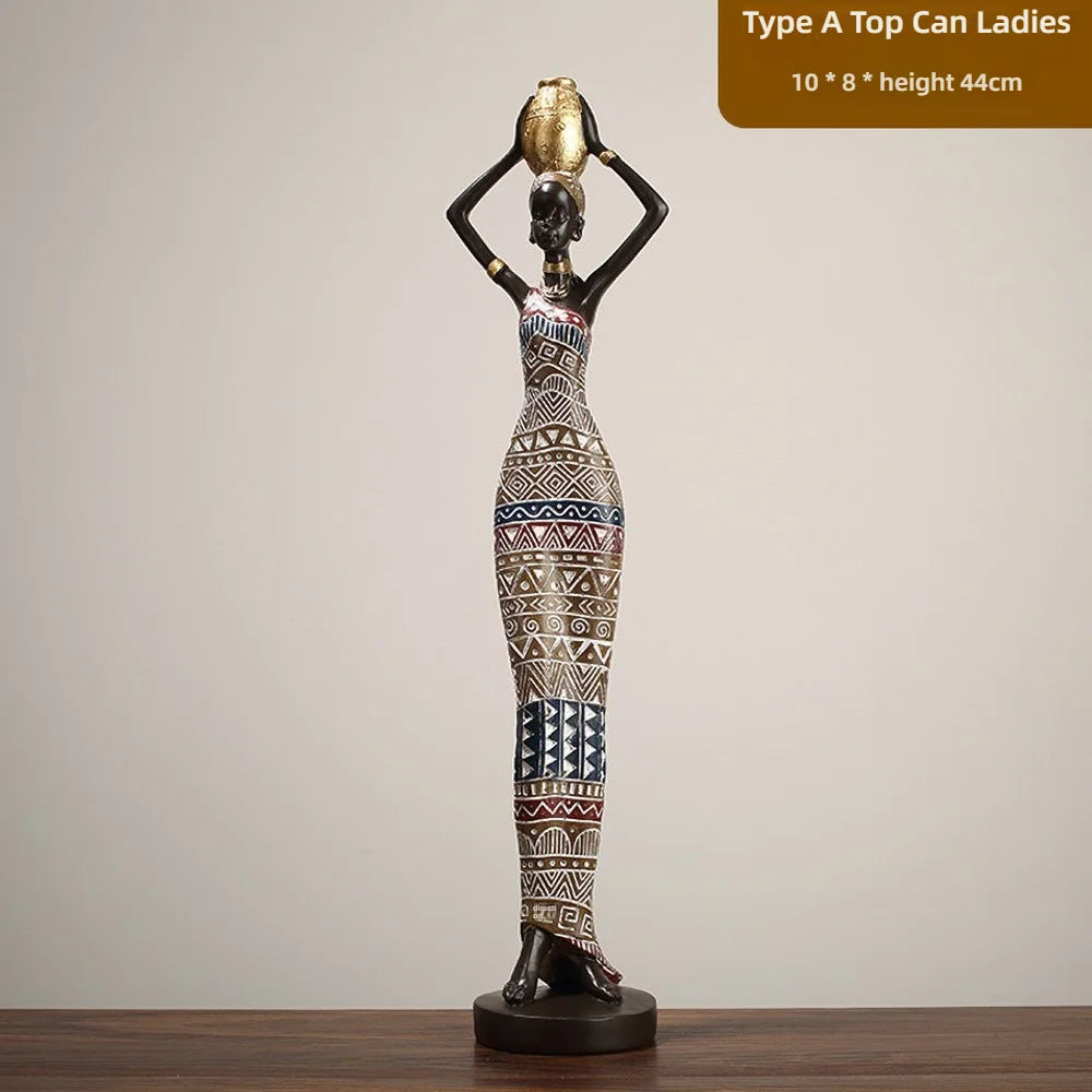 African Tribal Woman Sculpture - Hand Carved Resin Ancestor Statue, Ethno Chic Bookshelf Decor for Cultural Heritage Display