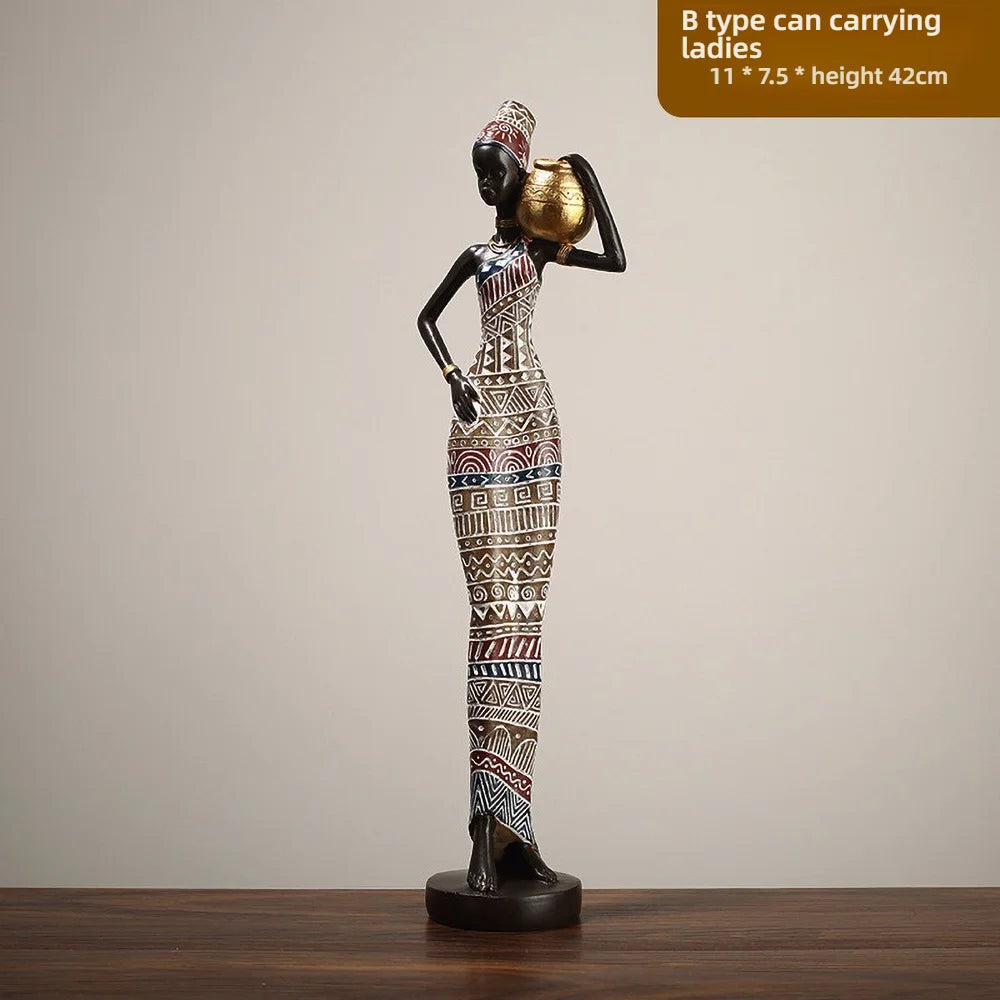 African Tribal Woman Sculpture - Hand Carved Resin Ancestor Statue, Ethno Chic Bookshelf Decor for Cultural Heritage Display