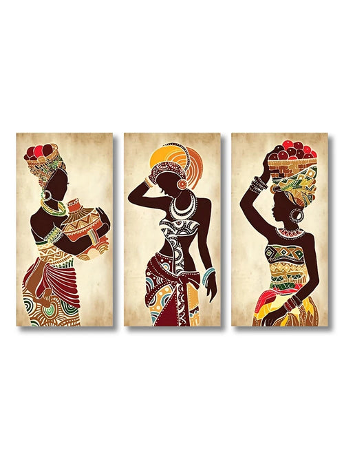 3Pcs Ethnic African Black Woman Canvas Painting Vintage Wall Art Figure Prints for Living Home Room Wall Decorative Pictures